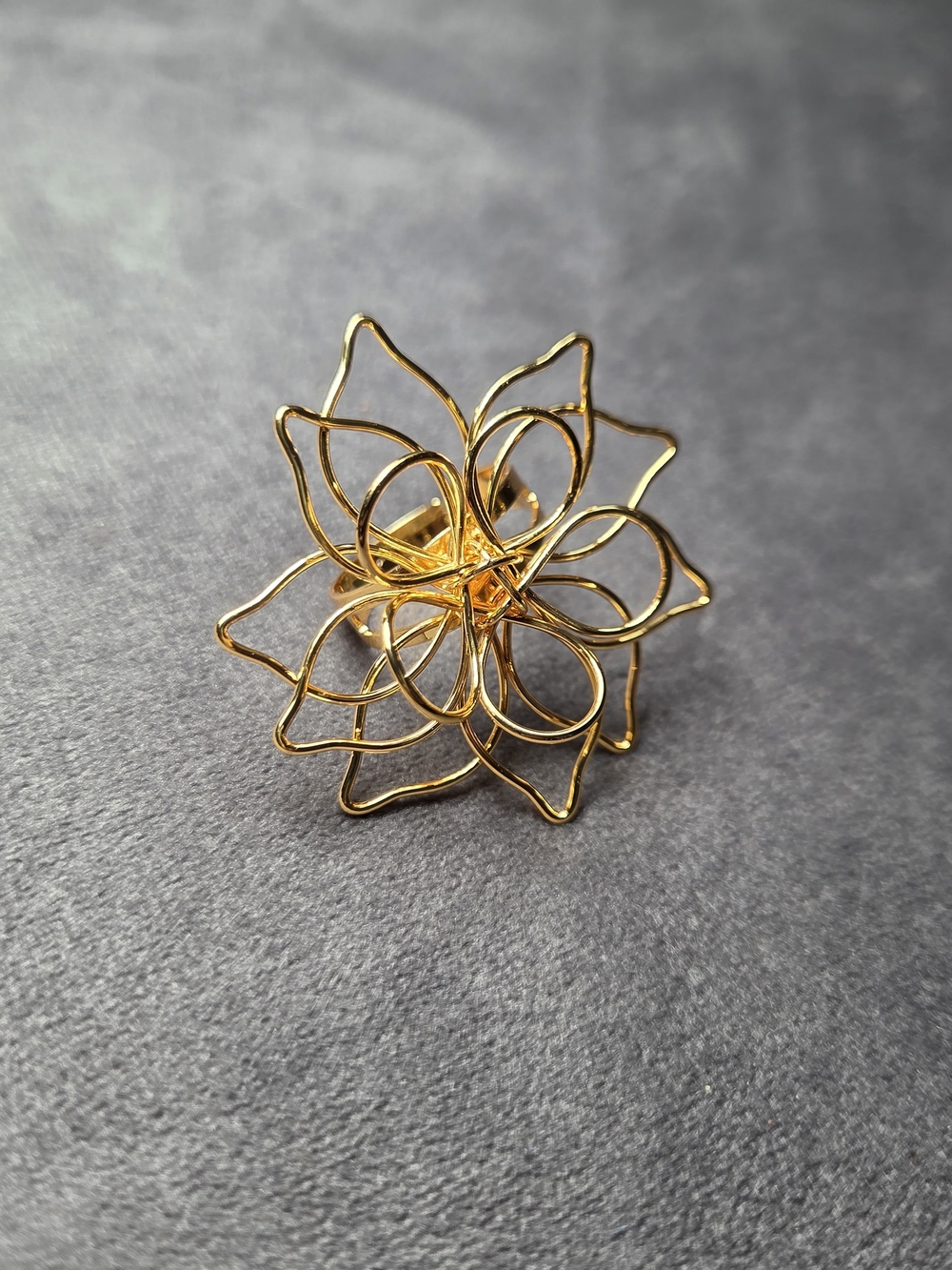 14K Yellow Gold Plated Floral Wire Filigree Ring - Women Jewelry